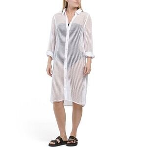 Haute Hippie Womens White Long Sleeve Sheer Like Button Up Dress Cover-up Size M